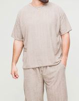 Conjunto Deportivo de Verano Transpirable Beige, Camiseta y Pantalones Cortos de Felpa Jacquard, Holgados, Unisex