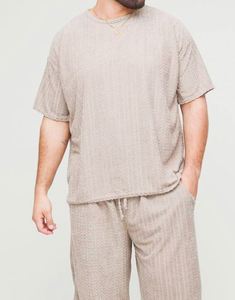 Beige <b>Track</b> Suit Oversized Towelling Jacquard <b>T</b>-Shirt & Short Set Baggy Tracksuit Unisex Fitted <b>Track</b> Suits - Product Image 3