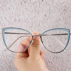 Custom Logo Trendy cat eye Metal Frames photochromic espetáculo Óculos Anti Blue Light Optical Frame Mulheres Óculos Atacado