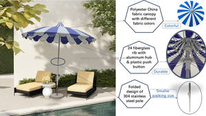 Paraguas de pagoda de poste de acero inoxidable de 8,5 pies, paraguas de playa de costilla de fibra de vidrio para <span class=keywords><strong>Patio</strong></span>, paraguas de pagoda rojo y blanco - Product Image 6