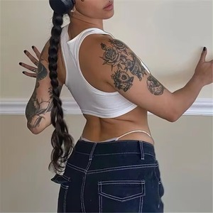2024 été Y2K femmes lettre imprimer Sexy haut court tenues sans manches dos nu blanc Streetwear maigre réservoirs Camis court culture - Product Image 3