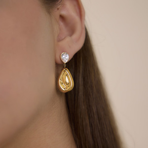 Boucles d'oreilles pendantes en zircon plaqué or, forme poire, bijoux classiques pour femmes, boucles d'oreilles en forme de goutte d'eau - Product Image 2