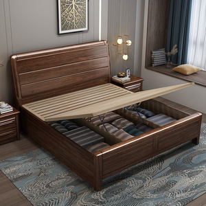 Solid Wood Storage Bed 1.2m 1.5m Single Bed With Mattress High Box Bedroom Furniture For Home Use - Product Image 1