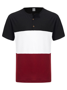 Summer New Style Large-Size Men Short Sleeve Casual Sports Three-Color Spliced T-Shirt Henry Shirt - Product Image 2