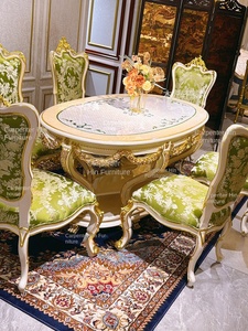 Châu Âu Pháp Phong Cách Rắn Gỗ Khắc Hình Bầu Dục Bàn Ăn Với Ghế Kết Hợp Thân Thiện Với Môi & Bền Cho Biệt Thự Căn Hộ - Product Image 2