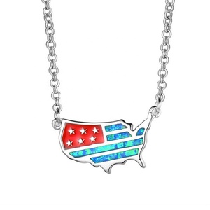 925 เงินสเตอร์ลิง <span class=keywords><strong>Unity</strong></span> Choker อเมริกันแผนที่จี้สีขาวสีน้ำเงิน Fire OPAL สร้อยคอผู้หญิง - Product Image 1