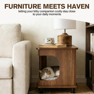 Wooden <b>Cat</b> Beds for Indoor <b>Cats</b> 2-in-1 <b>Cat</b> <b>Hideaway</b> & Side Table with 3" Raised Legs - Sturdy <b>Cat</b> Furniture Can Be Customized - Product Image 6