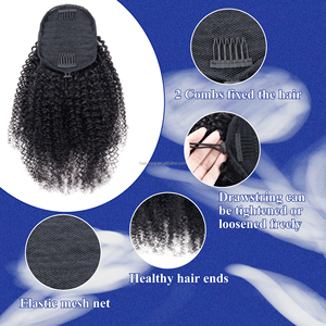 Cheveux vierges indiens naturels <span class=keywords><strong>queue</strong></span> <span class=keywords><strong>de</strong></span> <span class=keywords><strong>cheval</strong></span> afro crépus bouclés en cheveux humains, véritables extensions <span class=keywords><strong>de</strong></span> cheveux crépus bouclés en <span class=keywords><strong>queue</strong></span> <span class=keywords><strong>de</strong></span> <span class=keywords><strong>cheval</strong></span> avec cordon <span class=keywords><strong>de</strong></span> serrage - Product Image 4