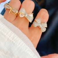 Bague ouverte chic avec nœud, réglable, en or ou argent, empilable, pour femme, bijou fantaisie mignon et délicat, cadeau pour fête, avec strass