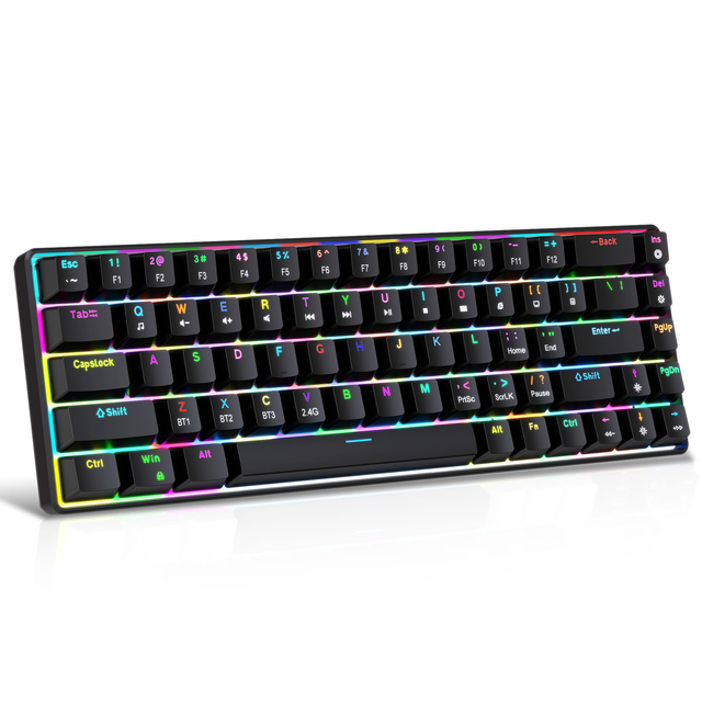 Compact HXSJ V800 68-Key 3-mode Gaming Wireless Mechanical Keyboard USB-C Ergonomic RGB Backlit for Laptop Mac PC