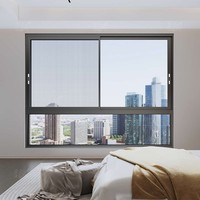 Ventana Corredera de Aluminio de Tres Vías con Malla de Seguridad, Ventana Energéticamente Eficiente y Resistente a la Intemperie para Hogares