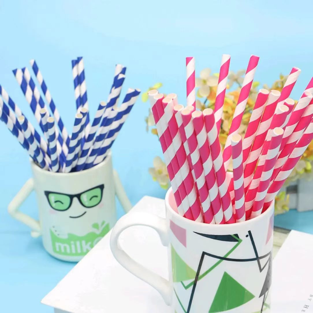 Colorful Striped Disposable Paper Straws, Biodegradable Eco-Friendly Paper Drinking , Birthday,, Picnic, Milk T