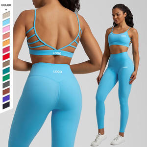 OEM ODMWomen Bra olahraga pinggul tinggi bernapas V punggung legging olahraga celana pendek tali tipis atasan 2 bagian setelan Yoga Gym Fitness Set - Product Image 2