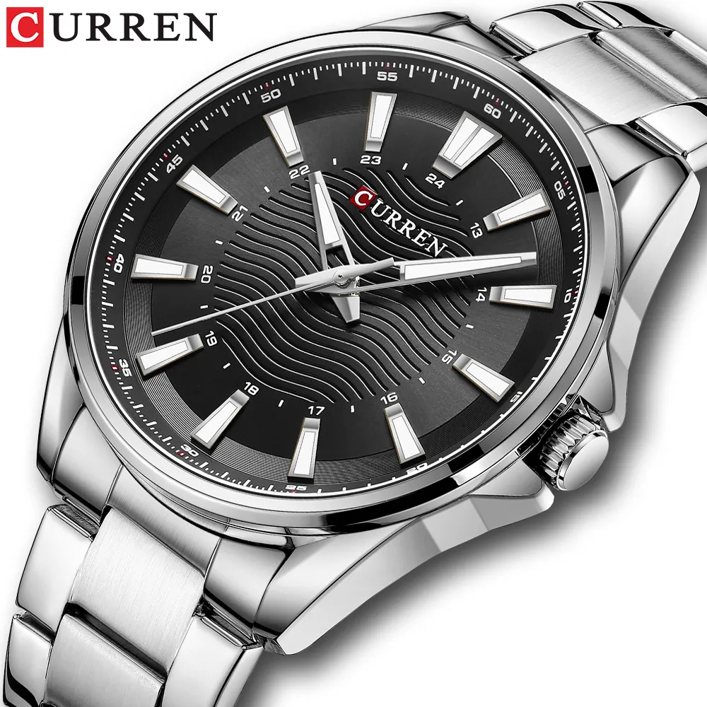 CURREN 8424 클래식 간단한 스테인레스 스틸 석영 손목시계 방수 패션 브랜드 빛나는 손으로 남성용 시계