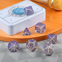 Lot de 7 dés géant nd, jeu de société, 7 pièces, bleu translucide, plateau D & D, avec boîte en métal, pour jeux vidéo