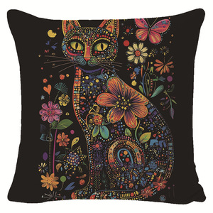 Taie d'oreiller carrée en lin à motif floral de chat, lavable, pour coussin lombaire, décoration de canapé de salon - Product Image 5