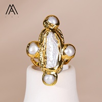 Bague vintage en perles baroques irrégulières, or, accessoire quotidien pour femme