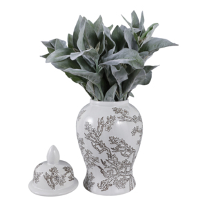 Vaso Decorativo in Ceramica a Forma di Tempio con Fiori di Ciliegio e Coperchio per Arredamento Casa, Camera da Letto, Soggiorno - Product Image 2