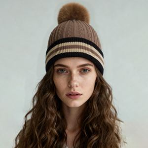 Hot Selling Unisex <b>Pom</b> <b>Pom</b> Jacquard Knitted Acrylic Toques Custom logo Winter Knit <b>Beanie</b> Hat - Product Image 3