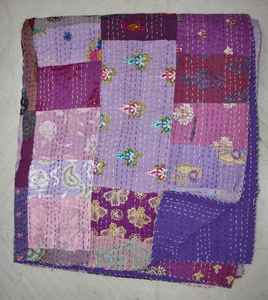 Cubrecama de Algodón Khambadiya Bordado a Mano con Diseño de Patchwork, Colorido, Estilo Sari, Bohemio, para Uso en Hoteles, Suave - Product Image 3