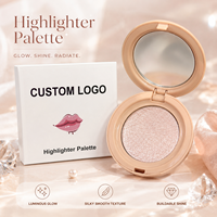 Palette de surligneur rose scintillant avec logo personnalisé, surligneur lumineux pour le visage, maquillage, marque privée, beauté