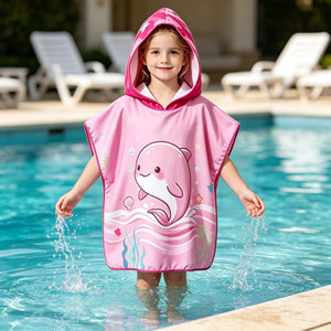 Serviettes <span class=keywords><strong>de</strong></span> <span class=keywords><strong>plage</strong></span> à capuche pour enfants, personnalisées, avec impression par transfert thermique, en tissu éponge, très absorbantes, avec bouton, vente en gros - Product Image 2