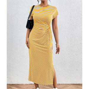 Nouvelle Robe Midi d'Été Respirante Coupe Droite Taille Haute Col Rond Fendue avec Lacets - Product Image 2