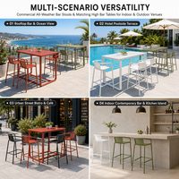Tabouret de bar moderne d'extérieur vert avec accoudoirs, structure en métal et repose-pieds pour terrasse, café, restaurant, hôtel