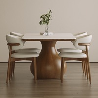 Table ronde en bois de style rétro français Table à manger pour appartement et villa avec quatre chaises combinées avec plateau tournant