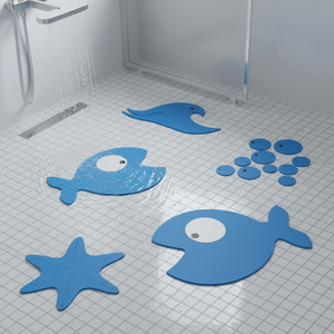 Set di tappetini da doccia in PVC Spirella 'Hungry' da 5 pezzi in blu - Product Image 3