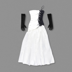 OUDINA Abito da Sposa di Lusso Personalizzato di Alta Qualità, Stile Sirena <span class=keywords><strong>con</strong></span> Spalle Scoperte e <span class=keywords><strong>Guanti</strong></span>, in Raso Bicolore, per Cerimonie Formali e Serate - Product Image 5