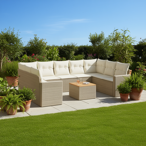 Ensemble de canapés de jardin en rotin beige 6 places, mobilier d'extérieur résistant aux intempéries, design contemporain - Product Image 2