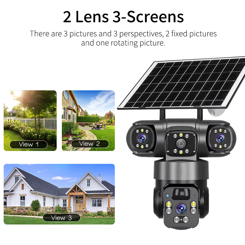 Wistino Outdoor 12MP HD Solar Battery Camera Three Lens Three Screen 360 ° Rotate Detection Alarm Solar 4G Camera · image 4