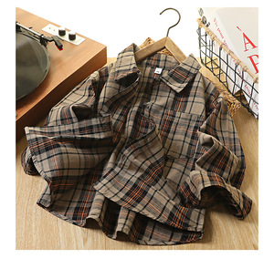 Camisa de manga larga de algodón puro para niños de otoño, ropa informal a cuadros elegante para niños mayores, abrigo transpirable - Product Image 3