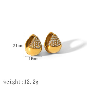 Boucles d'oreilles créoles tendance en acier inoxydable, entièrement serties de pierres, inaltérables et étincelantes, pour femmes, accessoires de bijouterie - Product Image 5