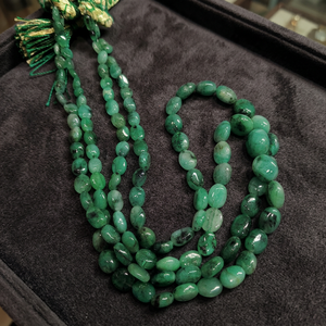 6 Strands Natural Emerald Oval Smooth <b>Green</b> Gemstone <b>Beads</b> 555 Ct 16-inch Length Iroc Sales <b>Necklace</b> - Product Image 3