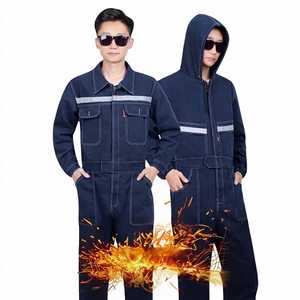 Vêtements <span class=keywords><strong>de</strong></span> protection pour soudeurs sur mesure pour hommes, combinaison en denim à capuche réfléchissante, combinaison <span class=keywords><strong>de</strong></span> travail épaisse pour soudeurs - Product Image 1