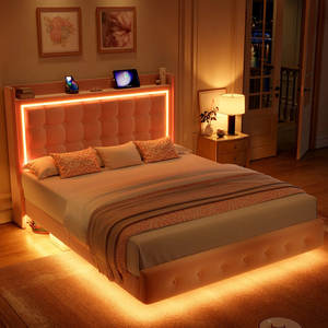 Kainice, оптовая продажа, розовые кровати с USB зарядкой, плавающие 1,8 м, мягкая двуспальная кровать для спальни со светодиодной подсветкой - Product Image 3