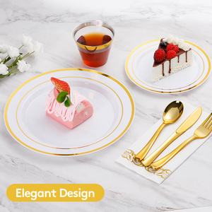 Vàng nhựa dùng một lần bộ đồ ăn Set cho 25 khách Đảng sang trọng BPA miễn phí tấm bộ số lượng lớn bán buôn tổ chức sự kiện Bộ đồ ăn Nhà cung cấp - Product Image 3