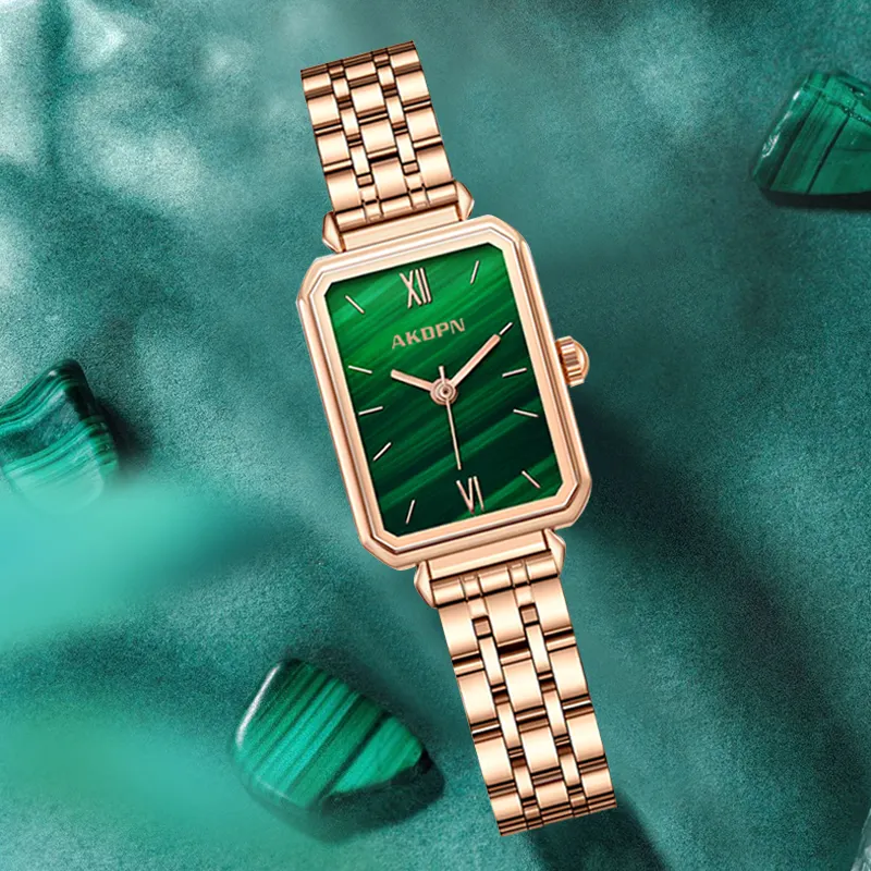 Reloj cuadrado Vintage con esfera verde oscuro para mujer, elegante, correa de cuero de acero inoxidable, de moda, exquisito, de alta calidad, nuevo