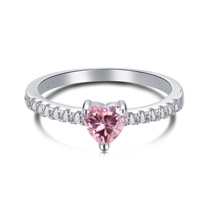 Anillo de Lujo para Mujer en Plata de Ley 925 con Gema, Anillo de Diamante con Zircón Rosa Brillante para Novia, Anillo en Forma de Corazón y Gota de Agua para Regalo - Product Image 6