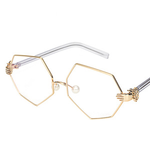Maidis Hexagonal Eyeglasses Frames Gold Pearl Nose Pads Women Fashionable Full Frame Glasses - Product Image 3