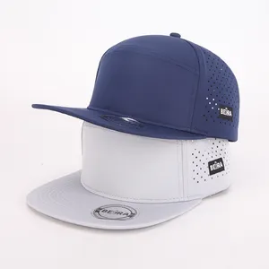 OEM Custom Design Your Own Logo Sports Laser Cut Hole Hat 7 Panel Flat Brim Gorras High Quality Polyester Unisex Snapback Cap