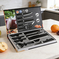 Ensemble de 6 couteaux de cuisine en acier inoxydable avec manches en plastique, ambidextres, comprenant un couteau de chef, un couteau à découper et un couteau à éplucher, coffret cadeau, vente en gros