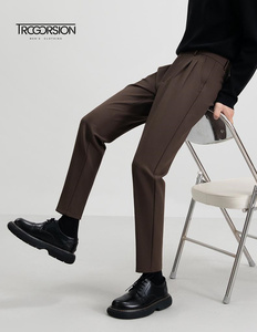 2025 primavera nuovi <span class=keywords><strong>pantaloni</strong></span> Casual da uomo di alta qualità marrone Slim da lavoro da ufficio in cotone con pendenze dritte - Product Image 6