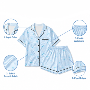 <span class=keywords><strong>Pigiama</strong></span> <span class=keywords><strong>Estivo</strong></span> da Donna in Due Pezzi con Stampa Integrale, Maniche Corte, in Poliestere Satinato, Motivo Floreale - Product Image 4