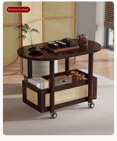 Table basse ovale mobile moderne en bambou avec rangement, table d'appoint roulante, durable, écologique, pour salon, chambre, bureau, thé