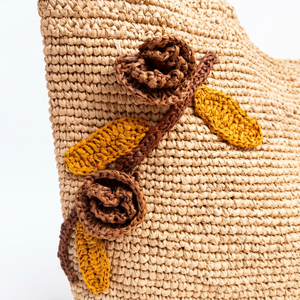 Sac fourre-tout en paille crocheté, léger, à bandoulière, avec pompon floral, couleur unie, pour les voyages et l'usage quotidien - Product Image 4