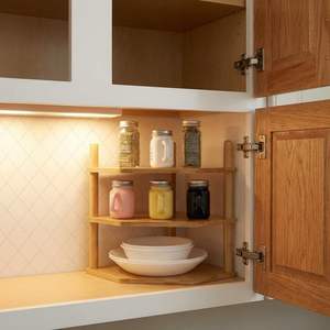 Estante Esquinero Expandible <span class=keywords><strong>de</strong></span> Bambú <span class=keywords><strong>de</strong></span> 3 Niveles WooFawn, Organizador <span class=keywords><strong>de</strong></span> Platos para Gabinete <span class=keywords><strong>de</strong></span> Cocina, Ajustable, Modular y Apilable (11.4 pulgadas) - Product Image 4