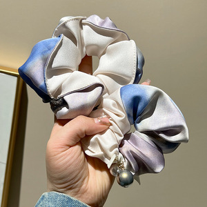 Français Bleu Tie Dye Bandeau Chouchou Arc Pince À Cheveux Frais Doux Tie Dye Ponytail Clip Bande De Cheveux Accessoires De Cheveux - Product Image 5